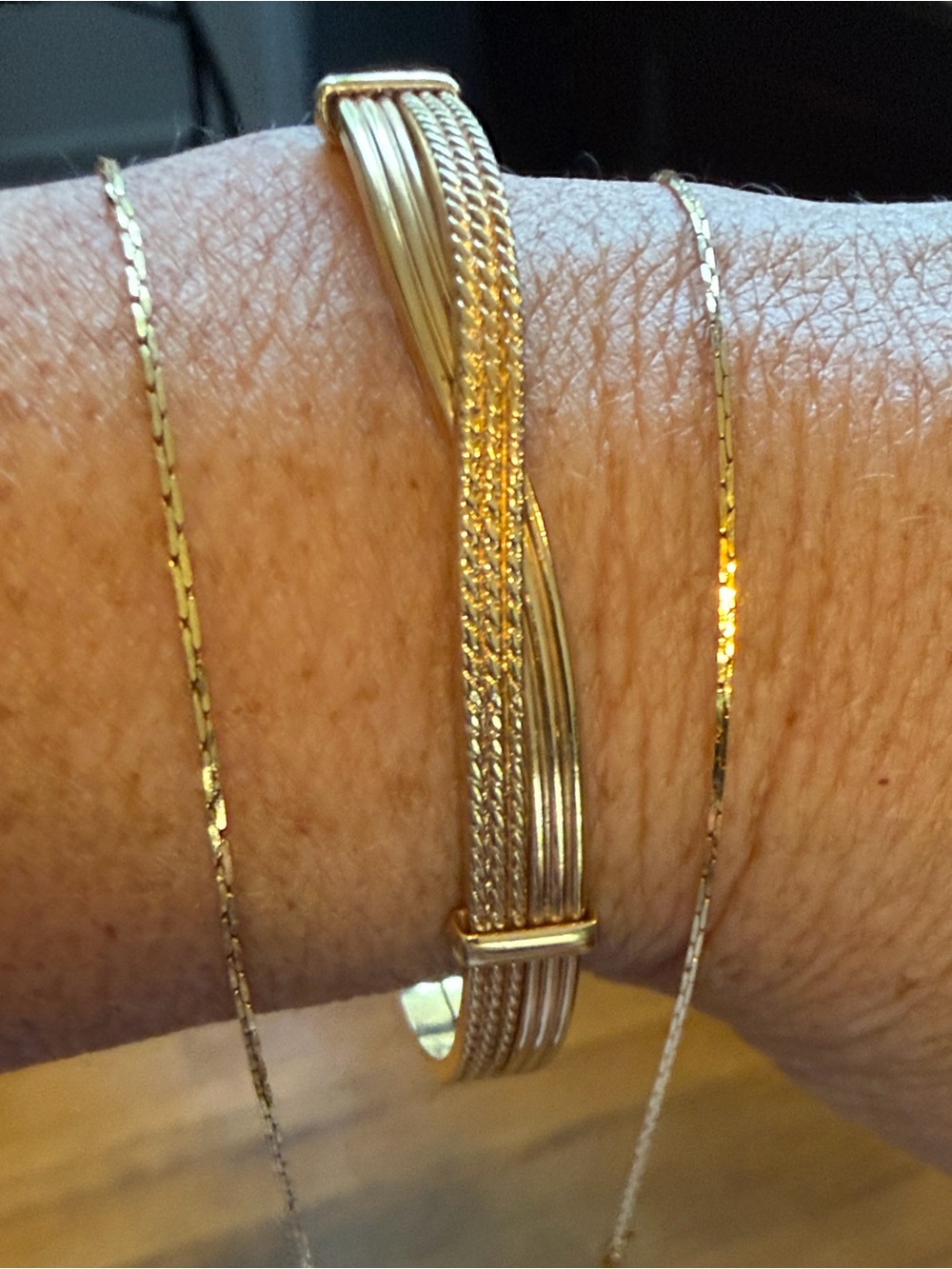 Vintage Avon thick Gold Bracelet and Two Gold Monet bracelets as a set